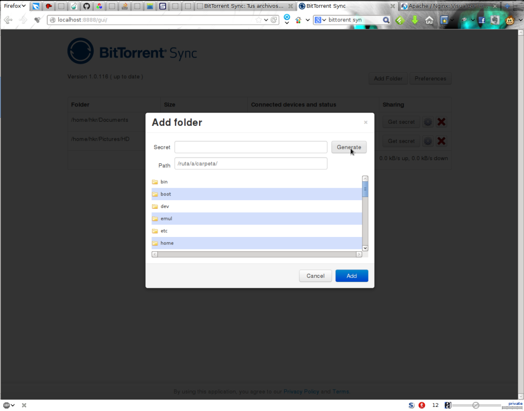 Crear carpeta BitTorrent Sync