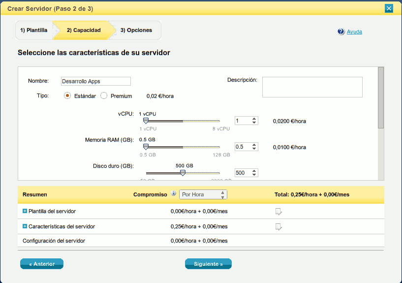 2. Configuración capacidad servidor Cloud